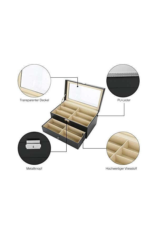 Ejoyous Boîte à Lunettes pour Ranger 12 Verres, Boîte à Lunettes avec Vitrine en Verre Présentation et Rangement Lunettes de 