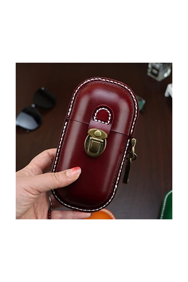 Fanyixuan Étui à lunettes en cuir fait à la main avec coque rigide rétro pour homme et femme, Crimson, Small