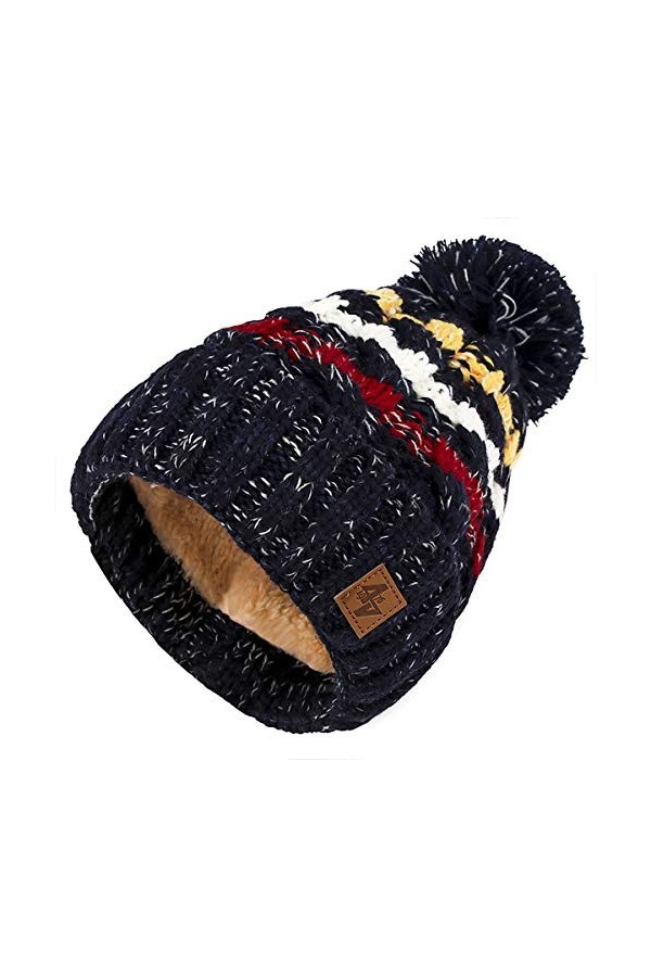 4sold Hommes Lady Bonnets Bonnet Fourré Hiver pour Femme Bonnet Tricoté et Gros Pompon Coloris Taille Unique Gold Circle Doub