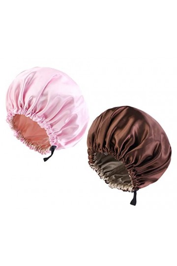 PANSYFEN 2 pcs Bonnet en Satin Réglable Bonnet en Soie Grand Bonnet Satin Cheveux Nuit Pour Cheveux Longs et Bouclés Bonnet R