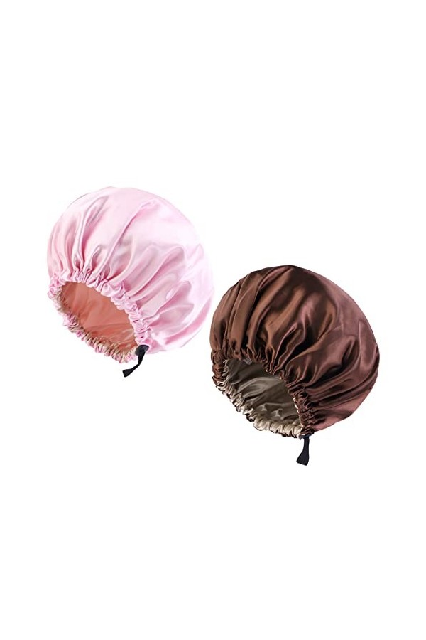 PANSYFEN 2 pcs Bonnet en Satin Réglable Bonnet en Soie Grand Bonnet Satin Cheveux Nuit Pour Cheveux Longs et Bouclés Bonnet R