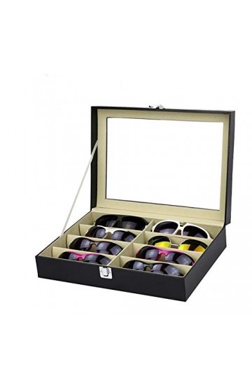 Joycaling Boîte De Rangement de Lunettes Boîte de Rangement PU Cuir 8 Lunettes Lunettes de Soleil en Bois Boîtes for Hommes, 