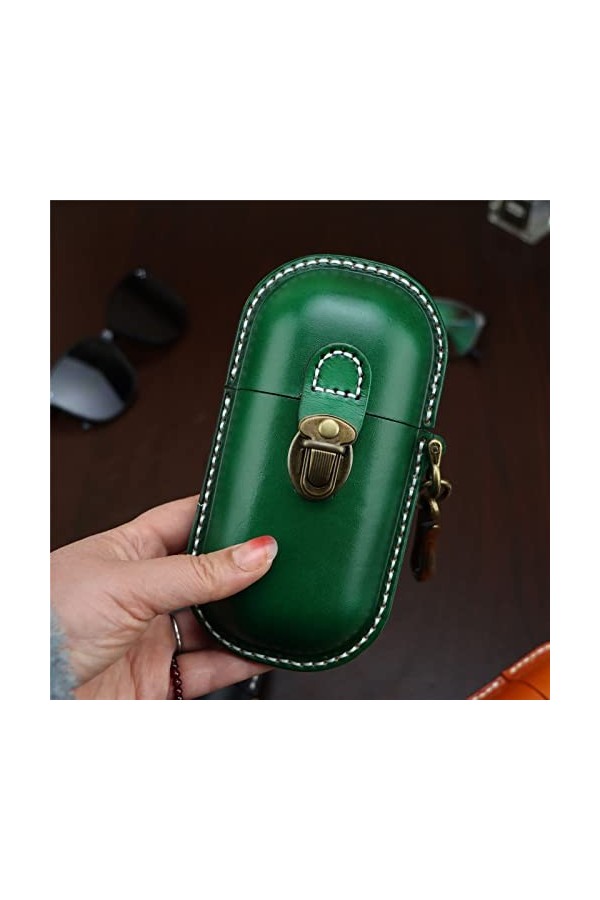 Fanyixuan Étui à lunettes en cuir fait à la main avec coque rigide rétro pour homme et femme, vert, Small