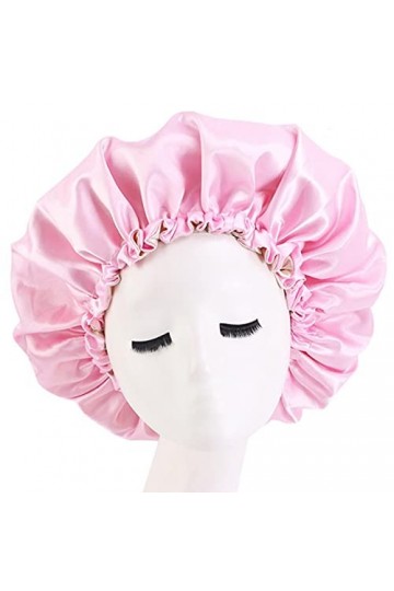 Cospack Bonnet de sommeil en satin de soie – Extra large double couche réversible réglable en satin pour dormir rose + beige