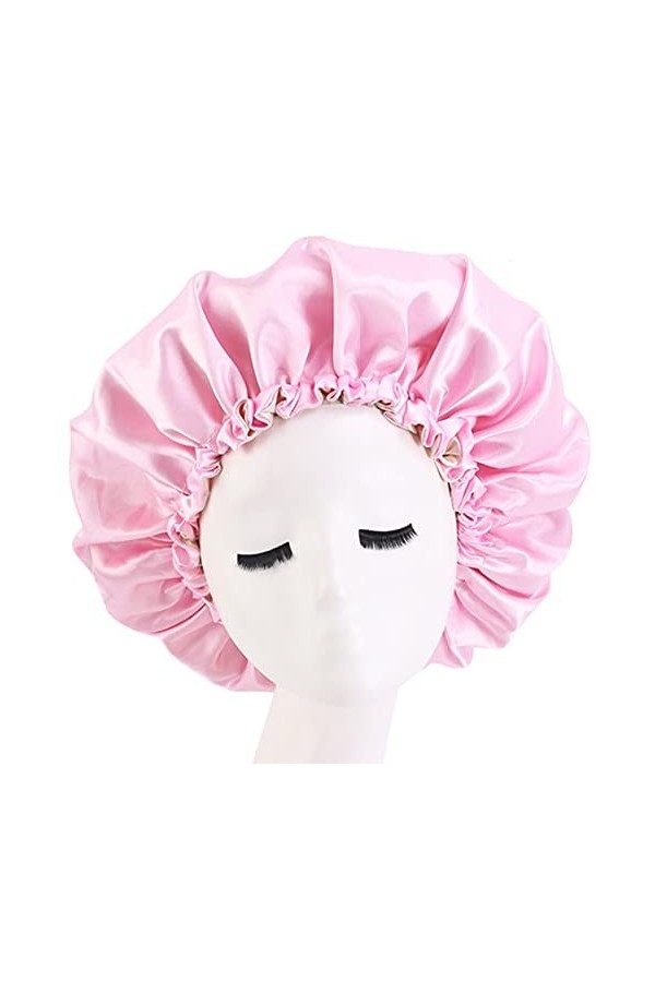 Cospack Bonnet de sommeil en satin de soie – Extra large double couche réversible réglable en satin pour dormir rose + beige