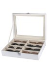 Femmes Hommes Organisateur de Lunettes de Soleil, Blanc PU Cuir 8 emplacements Lunettes Sunglass Boîte de Rangement Holder Cl