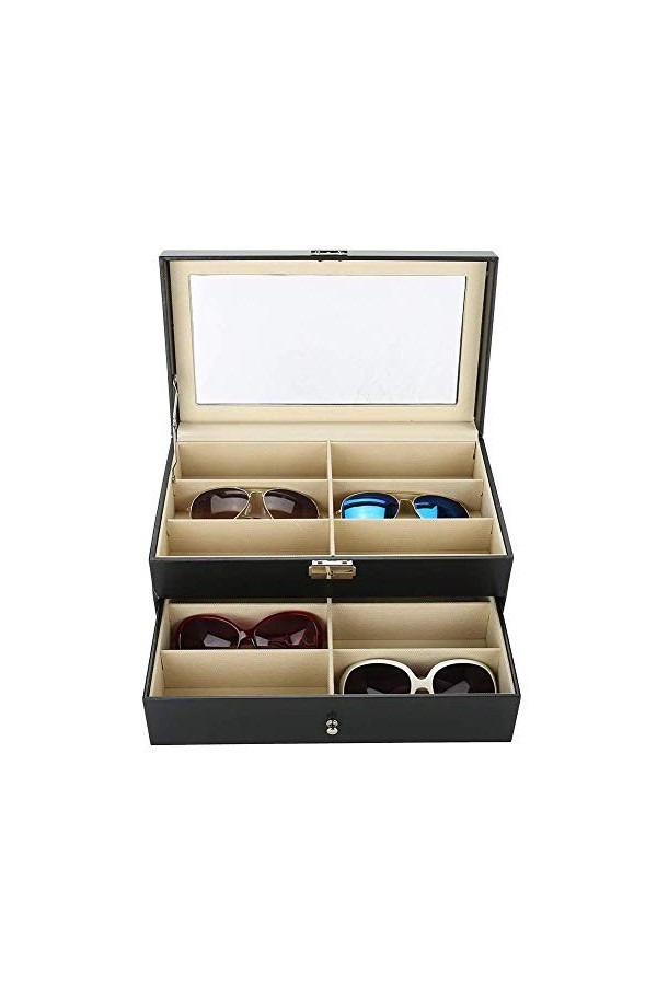 Boite a Lunette de Soleil Verrouillable, Rangement Lunette 2 Niveaux et 12 Compartiments, Presentoir Lunette de Soleil, Lunet