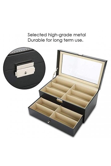 Boite a Lunette de Soleil Verrouillable, Rangement Lunette 2 Niveaux et 12 Compartiments, Presentoir Lunette de Soleil, Lunet