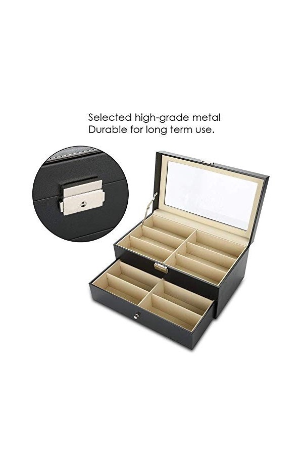 Boite a Lunette de Soleil Verrouillable, Rangement Lunette 2 Niveaux et 12 Compartiments, Presentoir Lunette de Soleil, Lunet