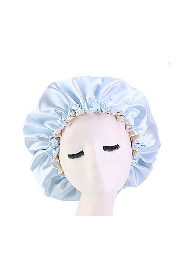 Cospack Bonnet de sommeil en satin de soie – Extra large double couche réversible réglable en satin pour dormir rose + beige
