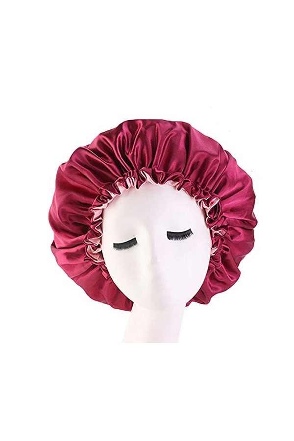 Cospack Bonnet de sommeil en satin de soie – Extra large double couche réversible réglable en satin pour dormir rose + beige