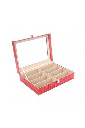 Femmes Hommes Organisateur de Lunettes de Soleil, Fuchsia Motif crocodile PU cas daffichage en cuir Lunettes Organisateur 8 