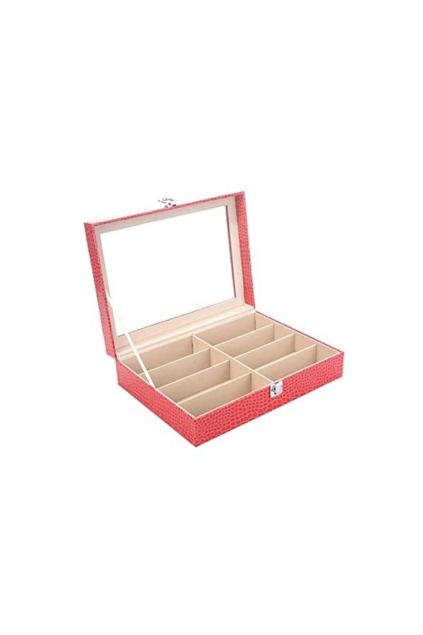 Femmes Hommes Organisateur de Lunettes de Soleil, Fuchsia Motif crocodile PU cas daffichage en cuir Lunettes Organisateur 8 