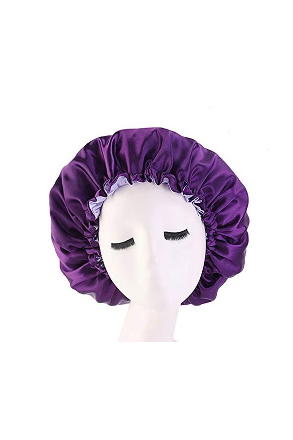 Cospack Bonnet de sommeil en satin de soie – Extra large double couche réversible réglable en satin pour dormir rose + beige