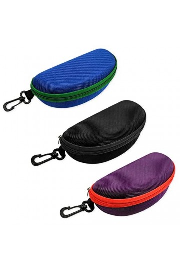 hautllaif Lot de 3 étuis de lunettes de soleil portables avec fermeture éclair pour homme et femme, Noir + bleu + violet