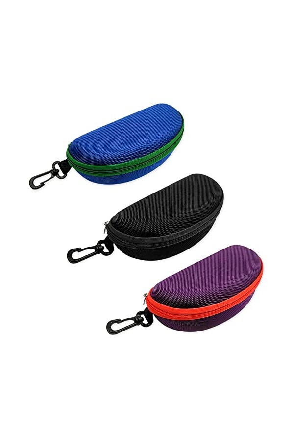hautllaif Lot de 3 étuis de lunettes de soleil portables avec fermeture éclair pour homme et femme, Noir + bleu + violet