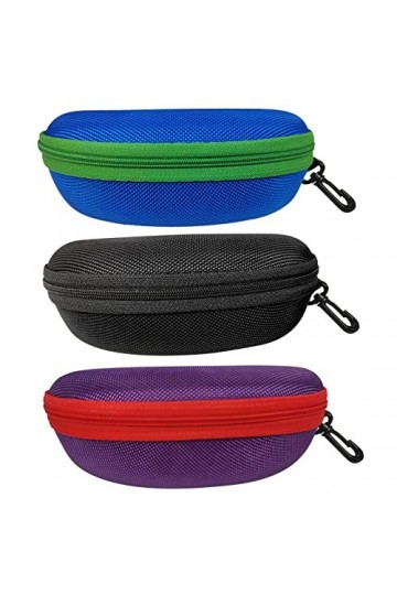 hautllaif Lot de 3 étuis de lunettes de soleil portables avec fermeture éclair pour homme et femme, Noir + bleu + violet