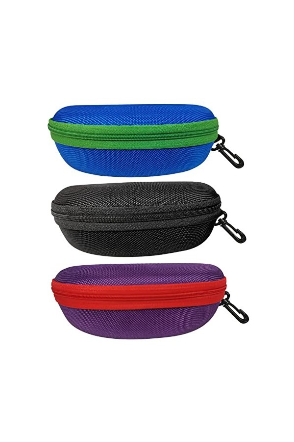 hautllaif Lot de 3 étuis de lunettes de soleil portables avec fermeture éclair pour homme et femme, Noir + bleu + violet
