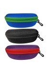 hautllaif Lot de 3 étuis de lunettes de soleil portables avec fermeture éclair pour homme et femme, Noir + bleu + violet