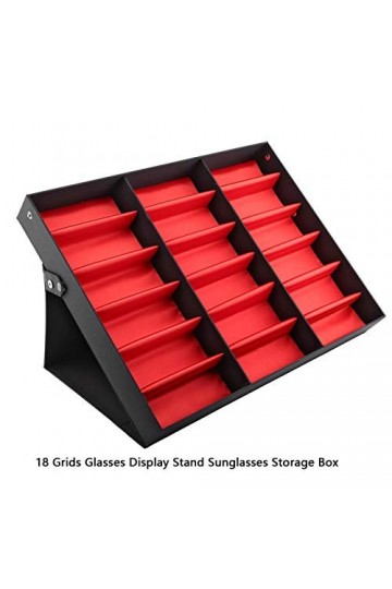 Étui de Rangement pour Lunettes, Boîte Daffichage Lunettes Soleil à 18 Fentes, Vitrine Vue, Organisateur Bijoux Plateau Mais