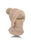 TAGVO Hiver Chaud Tricoté Bonnet Et Ensembles De Cache-Cou, Balaclava Chapeau Bonnet Tricoté Flexible avec Boule De Poils, Ca