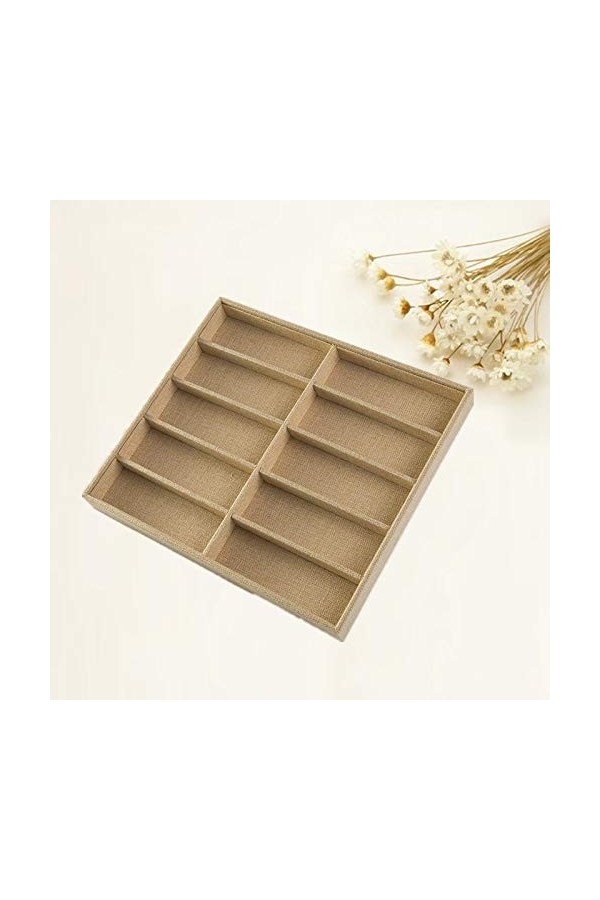 BECCYYLY Étui à Lunettes 10 Grille en Bois de Coton et de Lin Boîte de Rangement pour Lunettes de Soleil Étui à Lunettes