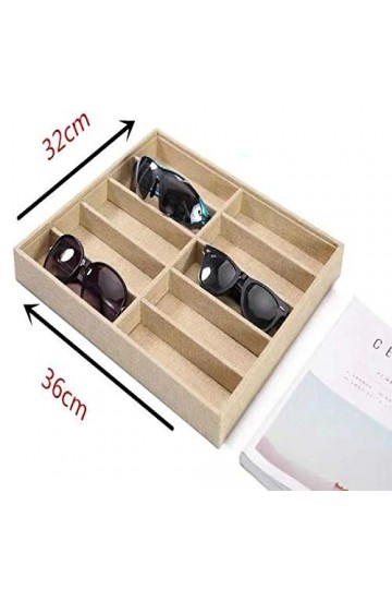 BECCYYLY Étui à Lunettes 10 Grille en Bois de Coton et de Lin Boîte de Rangement pour Lunettes de Soleil Étui à Lunettes