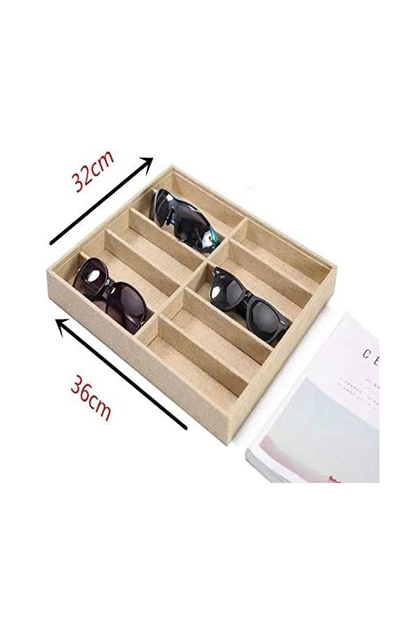 BECCYYLY Étui à Lunettes 10 Grille en Bois de Coton et de Lin Boîte de Rangement pour Lunettes de Soleil Étui à Lunettes