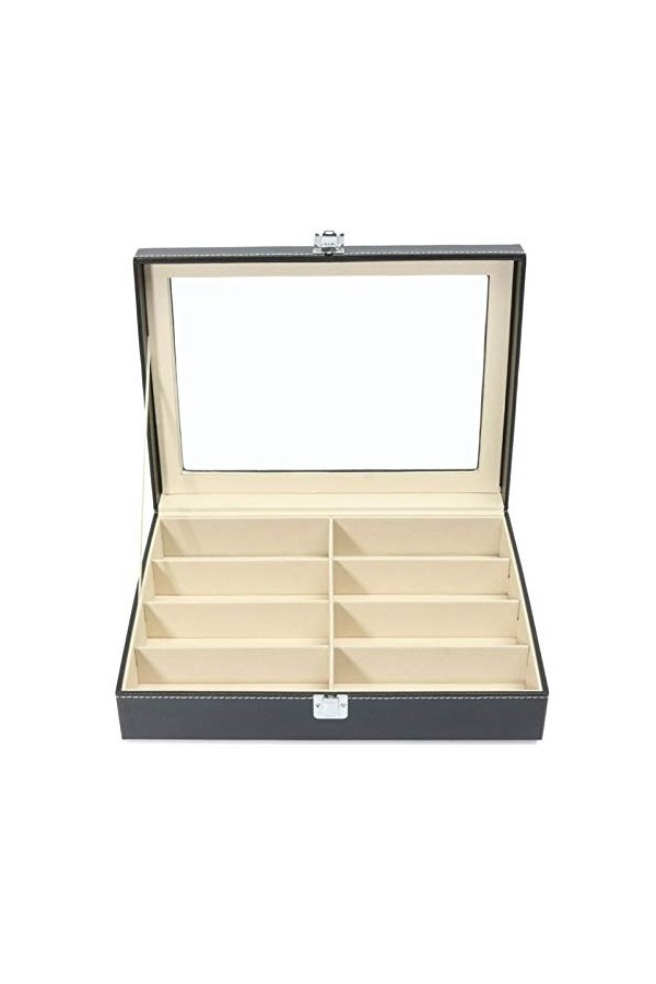 BECCYYLY Étui à Lunettes 8 Grid PU Gris Boîte de Rangement pour Lunettes de Soleil Boîte de Rangement pour Lunettes