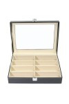 BECCYYLY Étui à Lunettes 8 Grid PU Gris Boîte de Rangement pour Lunettes de Soleil Boîte de Rangement pour Lunettes