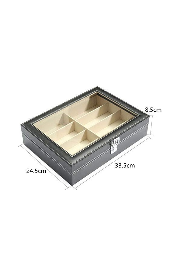 BECCYYLY Étui à Lunettes 8 Grid PU Gris Boîte de Rangement pour Lunettes de Soleil Boîte de Rangement pour Lunettes