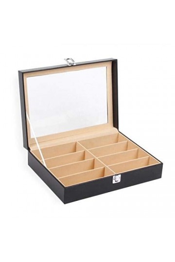 BECCYYLY Étui à Lunettes 8 Grid PU Étui à Lunettes Noir Boîte de Rangement pour Lunettes de Soleil Couverture Transparente