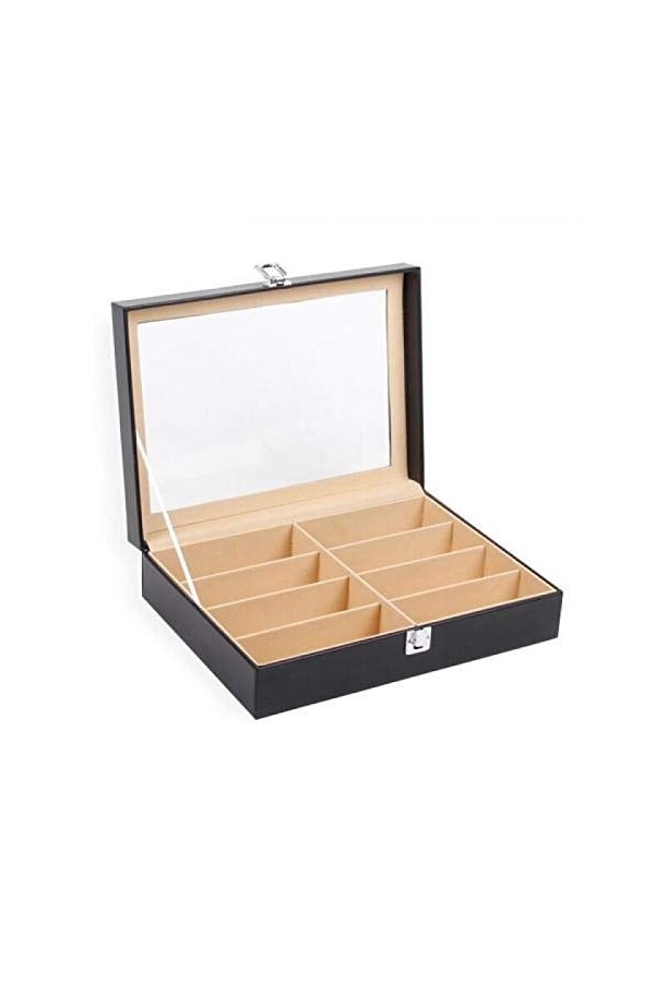 BECCYYLY Étui à Lunettes 8 Grid PU Étui à Lunettes Noir Boîte de Rangement pour Lunettes de Soleil Couverture Transparente