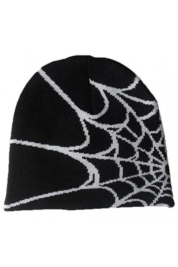 Morningmo Y2K Bonnet en toile daraignée Y2k en tricot avec motif de crânes et de toile daraignée