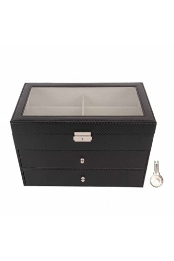 Boîte de Rangement pour Lunettes, étui de Rangement pour Lunettes de Soleil, Rangement pour Lunettes en Cuir, 18 Grilles 3 Co