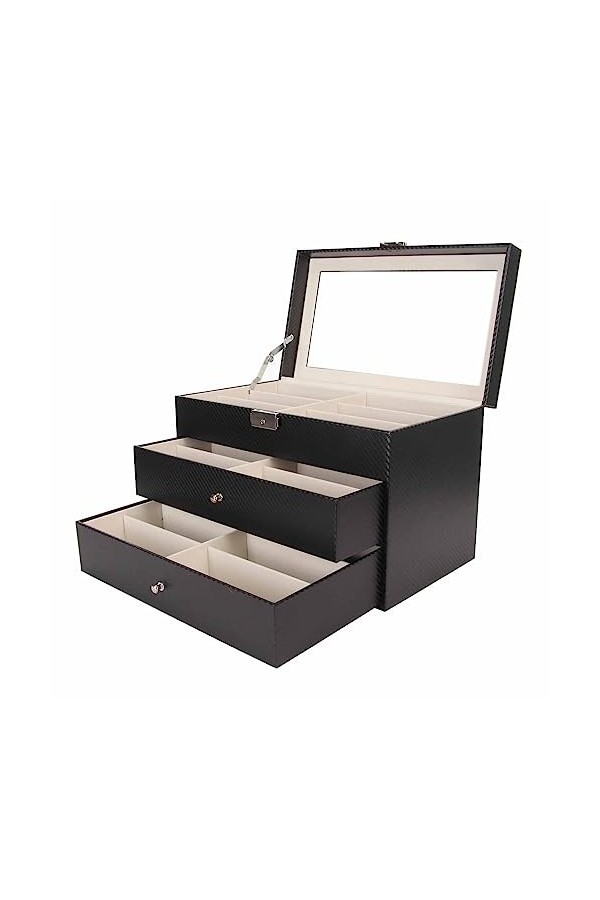 Boîte de Rangement pour Lunettes, Rangement pour Lunettes de Soleil, 18 Compartiments en Fibre de Carbone, Organisateur de Lu