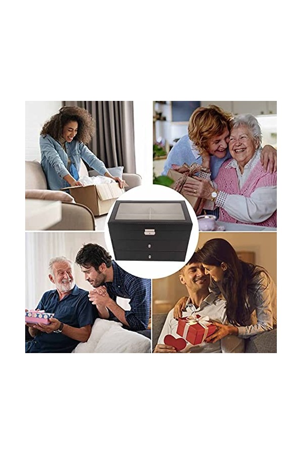 Boîte de Rangement pour Lunettes, Rangement pour Lunettes de Soleil, 18 Compartiments en Fibre de Carbone, Organisateur de Lu