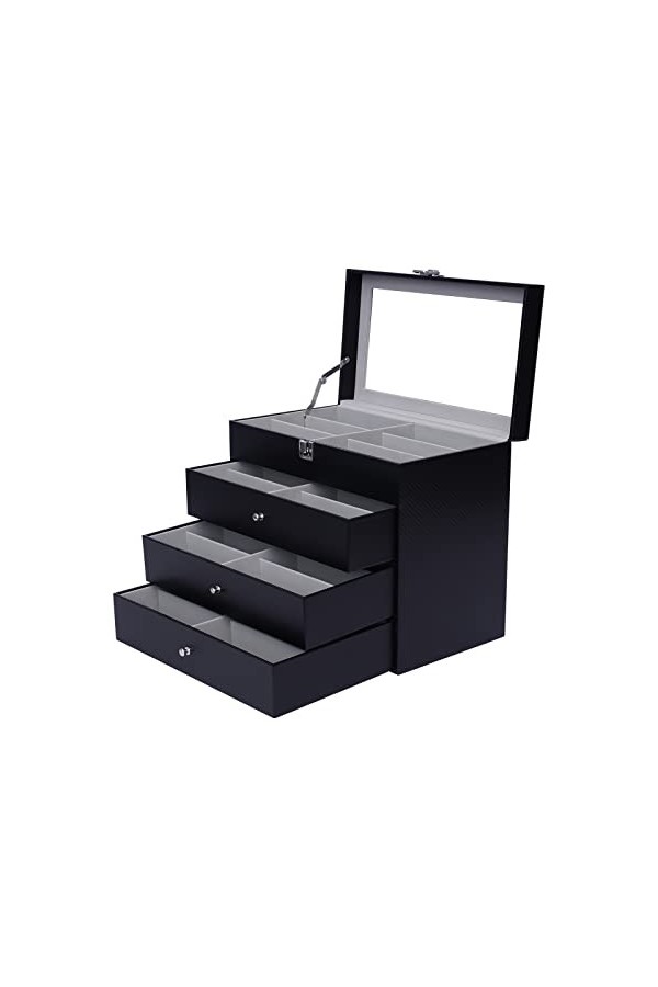 DGSYCC Étui à lunettes - Boîte de rangement de qualité supérieure pour 24 lunettes, étui à lunettes à 4 niveaux, noir, grande