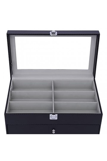DGSYCC Étui à lunettes - Boîte de rangement de qualité supérieure pour 24 lunettes, étui à lunettes à 4 niveaux, noir, grande