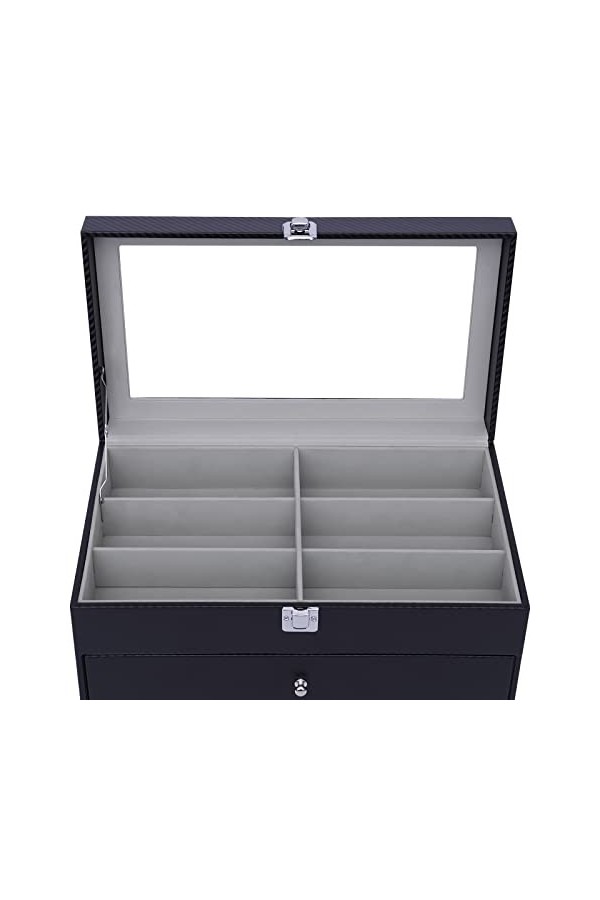 DGSYCC Étui à lunettes - Boîte de rangement de qualité supérieure pour 24 lunettes, étui à lunettes à 4 niveaux, noir, grande