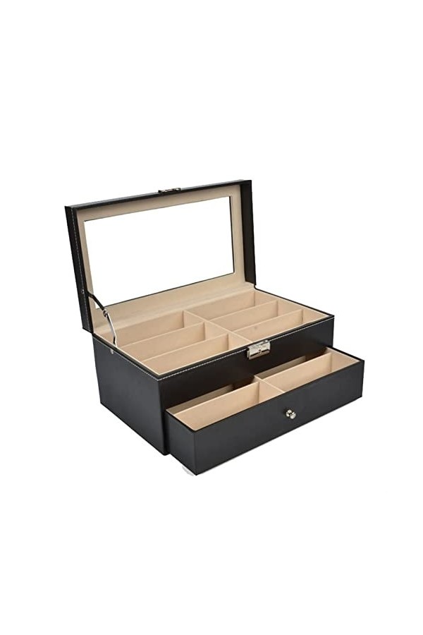 Femmes Hommes Organisateur de Lunettes de Soleil, Double couche 12 fentes lunettes titulaire de la boîte haut transparent lun