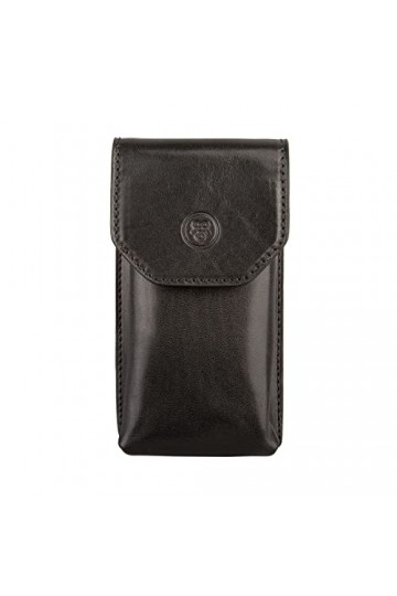 Maxwell Scott Etui à Lunettes à Rabat en Cuir Italien - Gabbro Noir