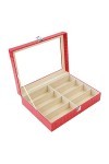 BECCYYLY Étui à Lunettes 8 Grid Rose Red PU Lunettes de Soleil Boîte de Rangement Boîte de Rangement pour Lunettes