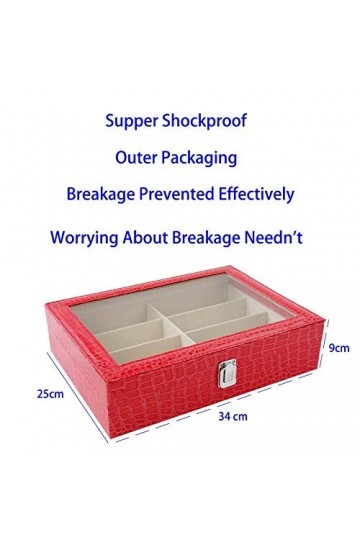 BECCYYLY Étui à Lunettes 8 Grid Rose Red PU Lunettes de Soleil Boîte de Rangement Boîte de Rangement pour Lunettes