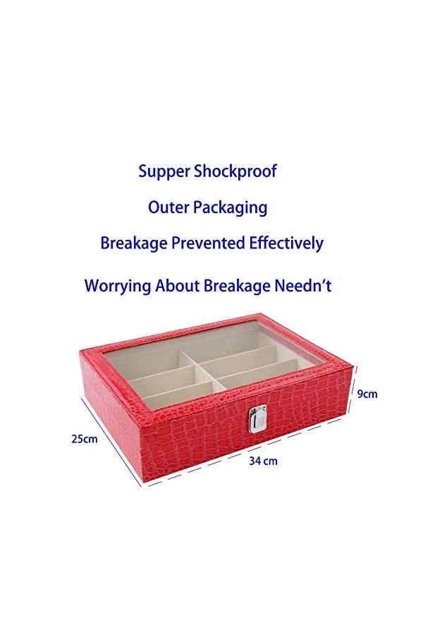 BECCYYLY Étui à Lunettes 8 Grid Rose Red PU Lunettes de Soleil Boîte de Rangement Boîte de Rangement pour Lunettes