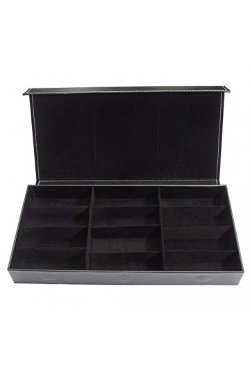 BECCYYLY Étui à Lunettes 12 Grille Noire Étui à Lunettes en Bois PU Boîte de Rangement pour Lunettes de Soleil