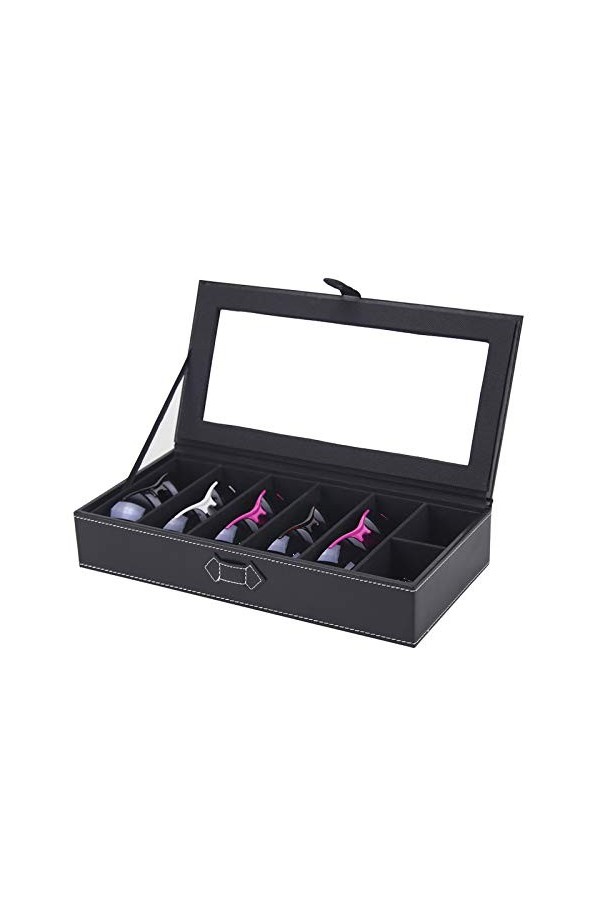 BECCYYLY Étui à Lunettes 5 Grille en Bois Noir PU boîte de Rangement pour Lunettes Transparente boîte de Rangement pour Lunet