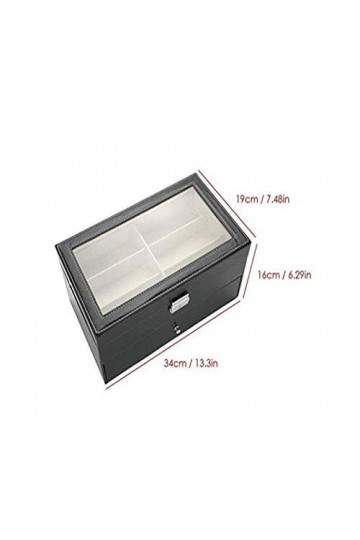 BECCYYLY Étui à Lunettes 12 Grille en Cuir Noir Double Couche Boîte de Rangement pour Lunettes de Soleil Étui à Lunettes