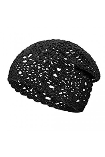 Mauqfra Bonnet souple en coton au crochet pour femme - Bonnet en tricot doux avec découpes florales - Bonnet dété, Noir, M