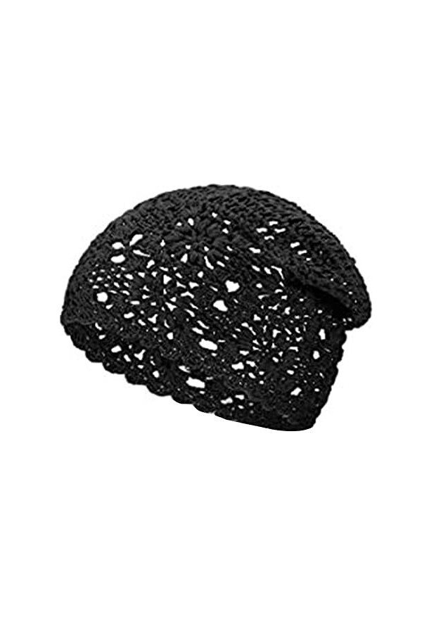 Mauqfra Bonnet souple en coton au crochet pour femme - Bonnet en tricot doux avec découpes florales - Bonnet dété, Noir, M